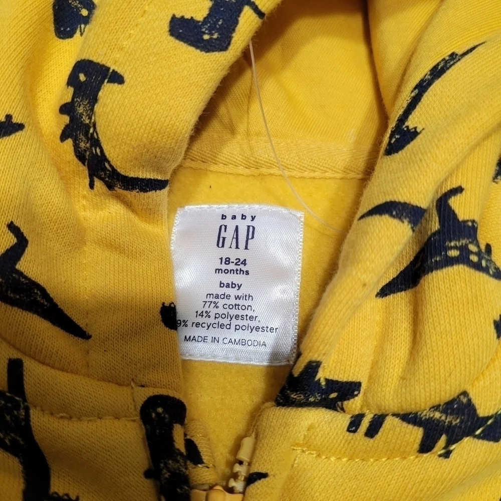 Gap Yellow Full Zip Dinosaur Graphic Hooded One Piece Jumpsuit 18-24 Months